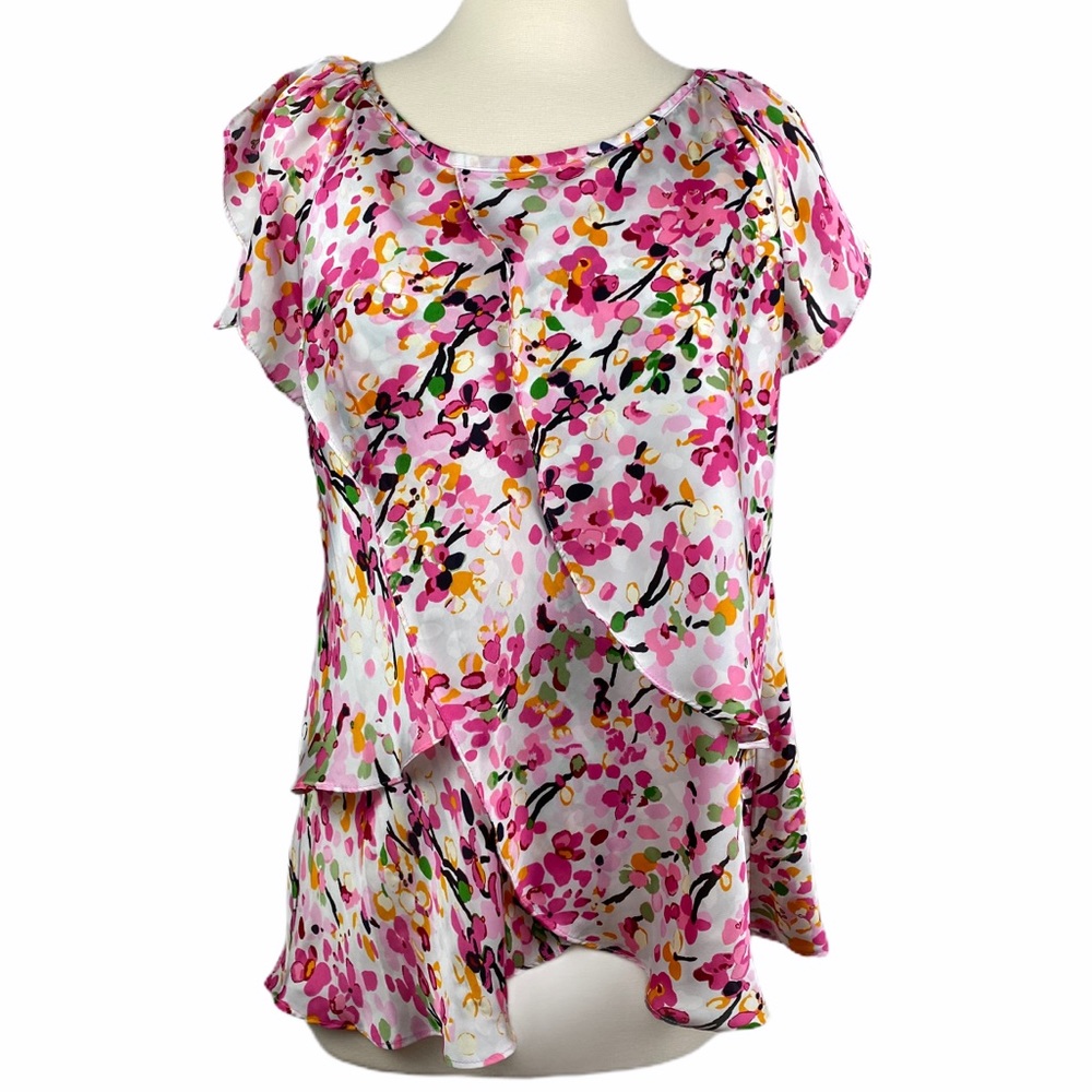 Dress Barn Floral Short Sleeve Blouse Large